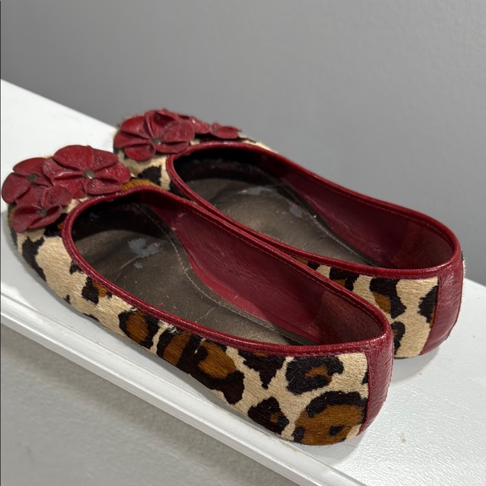 Gianni Bini Burgundy Animal Print Flats with Floral Detail - Picture 2 of 6
